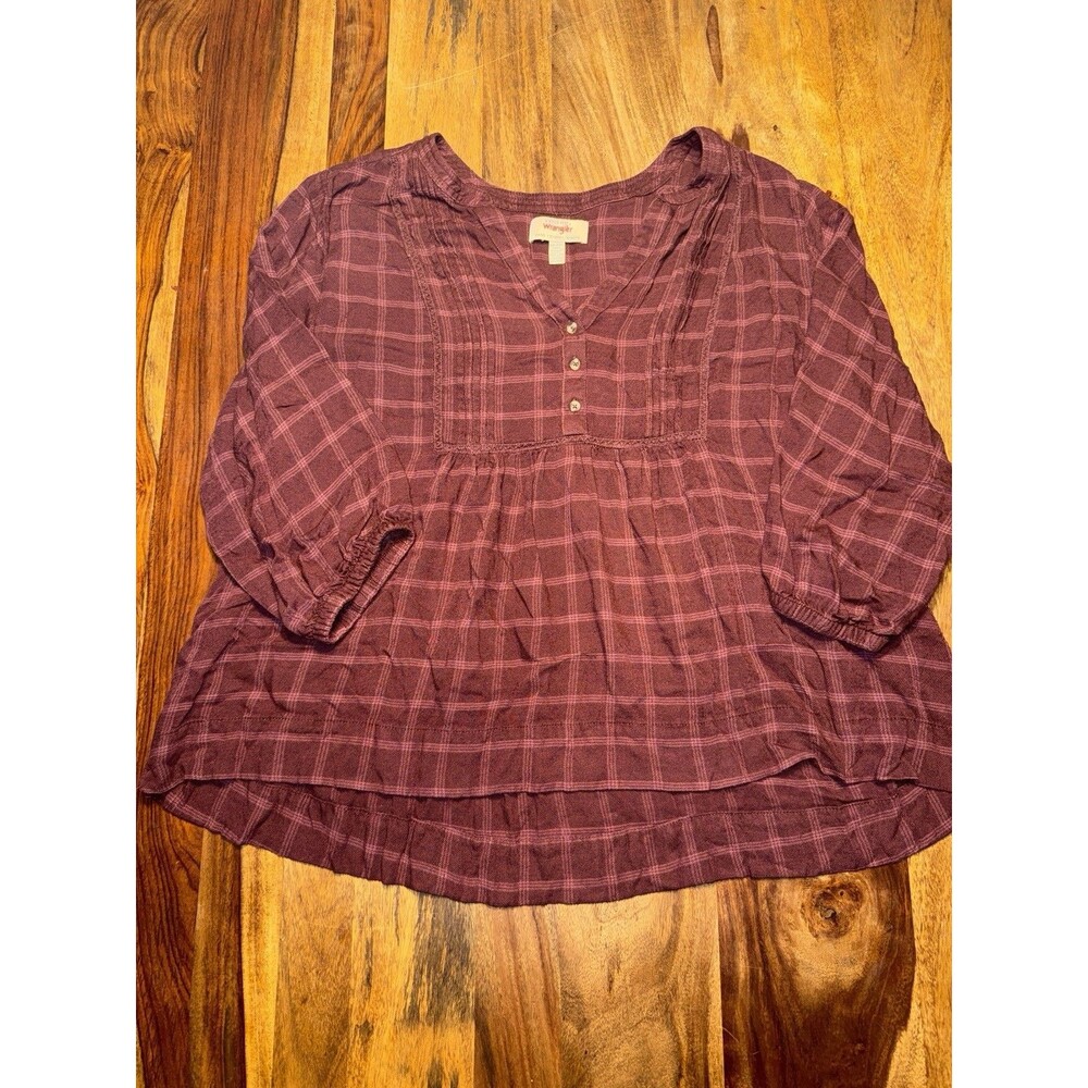 Wrangler Pullover Flannel Shirt Burgundy Plaid XXL Fall Cottagecore Buttons West